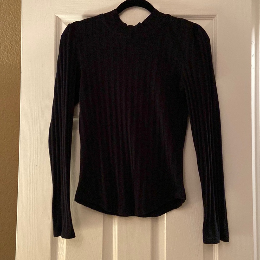 Free People ribbed black long sleeve backless top